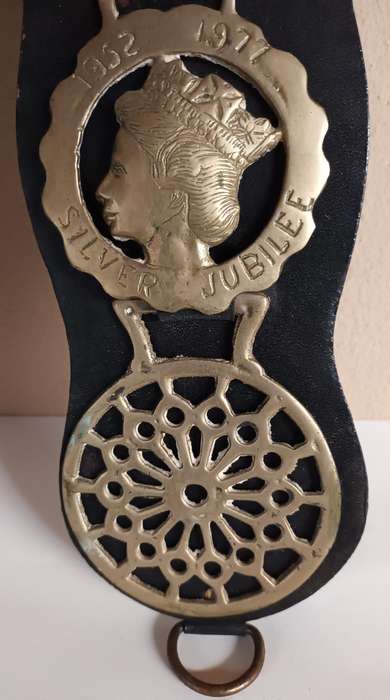 Brass Plaques on Leather - Queen's Jubilee