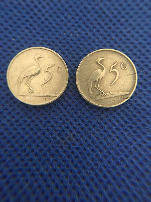 SOUTH AFRICA - 5c COINS X 2 JAN VAN RIEBEECK 1966 AND 1965 BOTH ENGLISH