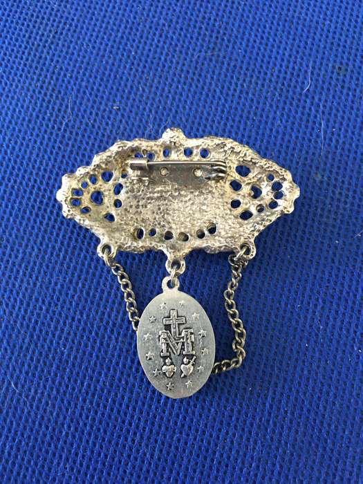 ANTIQUE  1830 O MARIE CONCUE PECHE PRIEZ POUR NOUS PENDANT BROOCH MEDAL