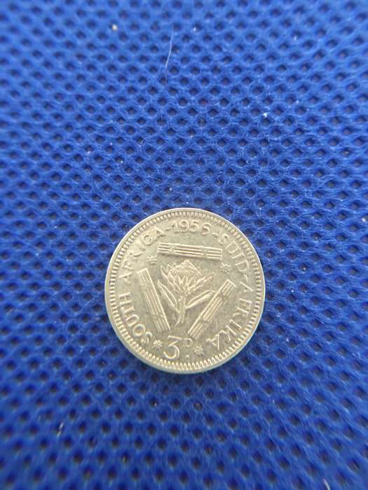 SOUTH AFRICA 1956 3D 3 PENCE COIN