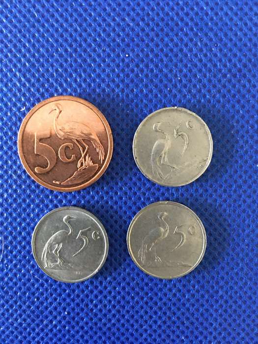 SOUTH AFRICA LOT OF 4 DIFFERENT 5c  COINS  (3*)