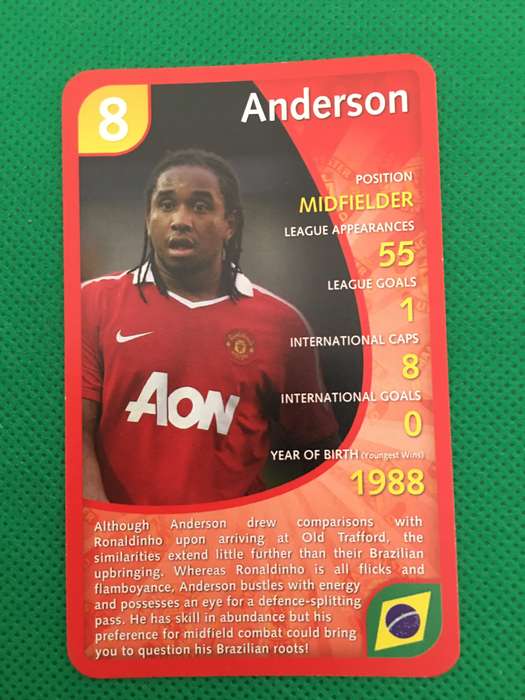 TOP TRUMPS MANCHESTER UNITED SOCCER CARD - 2011 - ANDERSON  - NO. 8