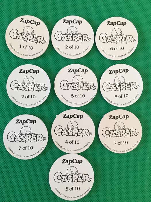 LOT OF FAULTY OR MISPRINTED  FOIL CASPER ZAP CAP TAZOS 10 PIECES