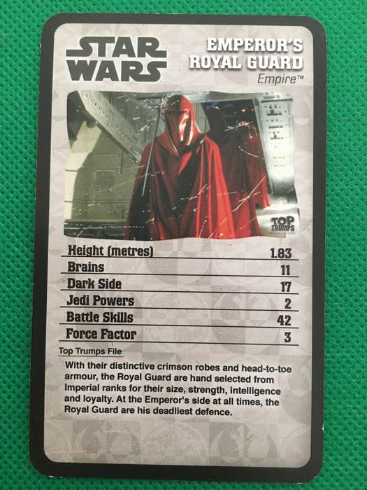 TOPP TRUMPS STAR WARS EPISODE IV-VI - TRADING CARD - EMPEROR'S ROYAL GUARD