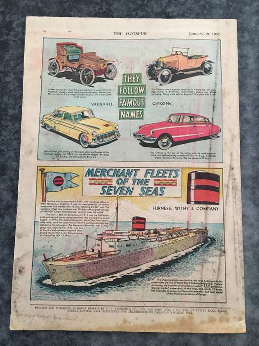 VINTAGE TO ANTIQUE - COMIC/ MAGAZINE - THE HOTSPUR - 1957