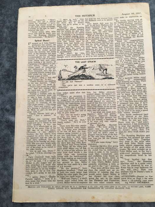 VINTAGE TO ANTIQUE - COMIC/ MAGAZINE - THE HOTSPUR - 1957
