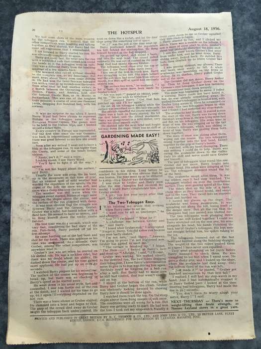 VINTAGE TO ANTIQUE - COMIC/ MAGAZINE - THE HOTSPUR - 1956