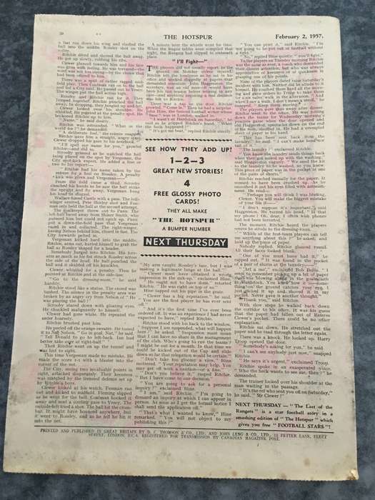 VINTAGE TO ANTIQUE - COMIC/ MAGAZINE - THE HOTSPUR - 1957
