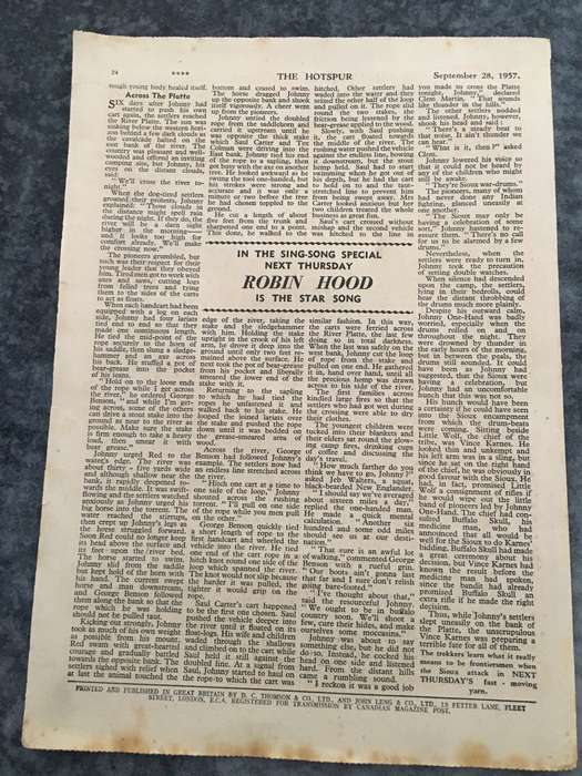 VINTAGE TO ANTIQUE - COMIC/ MAGAZINE - THE HOTSPUR - 1957
