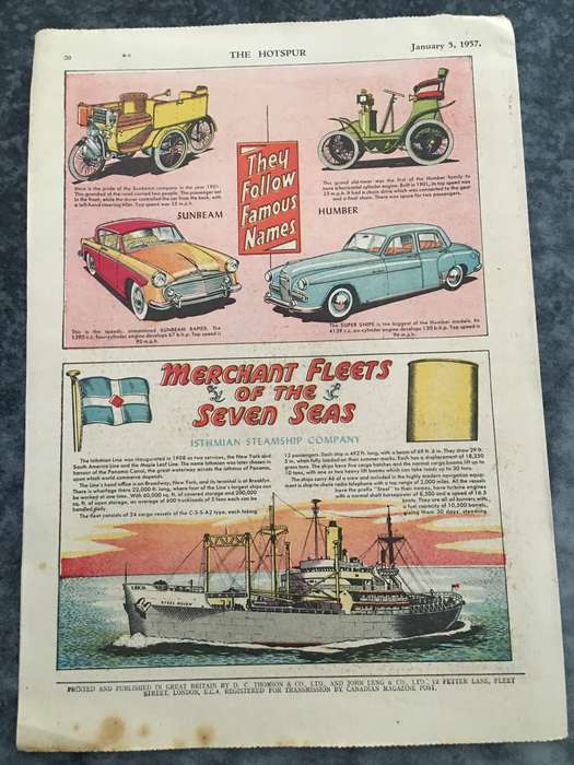 VINTAGE TO ANTIQUE - COMIC/ MAGAZINE - THE HOTSPUR - 1957
