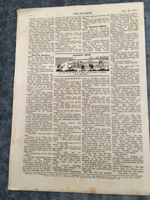 VINTAGE TO ANTIQUE - COMIC/ MAGAZINE - THE HOTSPUR - 1957