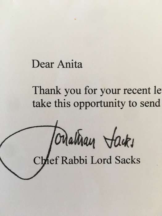 PRINTED AUTOGRAPHED LETTER H H  CHIEF RABBI LORD SACKS