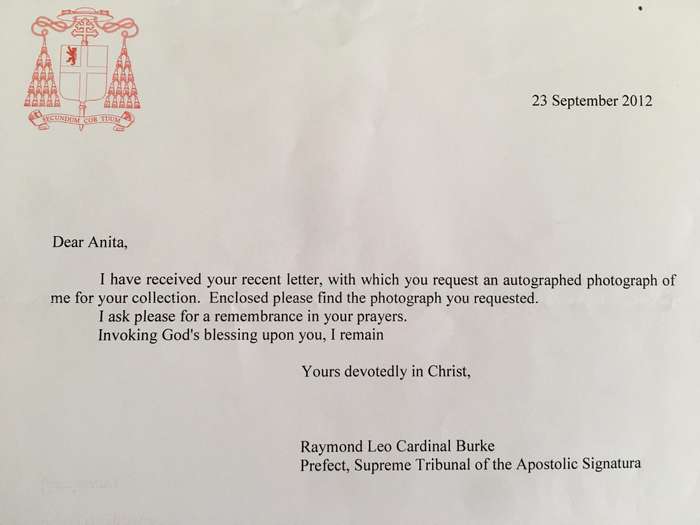AUTOGRAPHED SIGNED HIS HOLINESS CARDINAL RAYMOND LEO BURKE