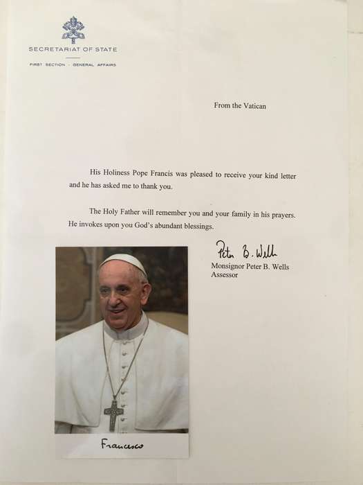 POPE FRANCIS  PRINTED AUTOGRAPH WITH LETTER