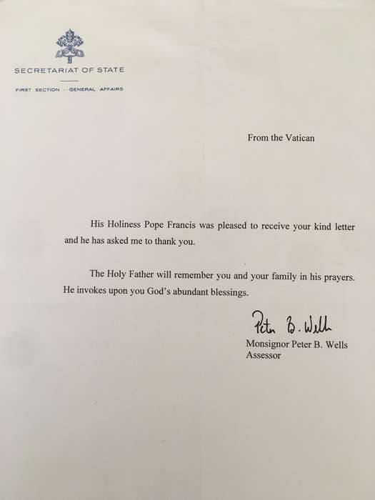 POPE FRANCIS  PRINTED AUTOGRAPH WITH LETTER