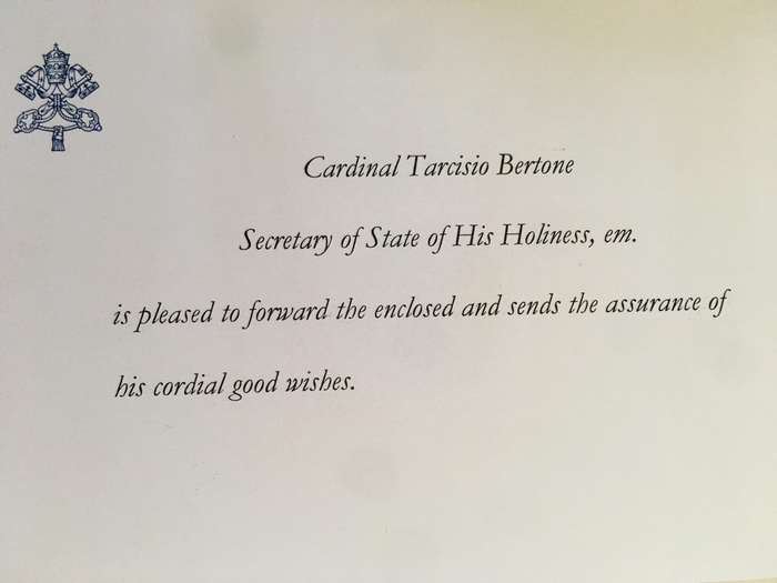 AUTOGRAPHED / SIGNED - CARDINAL TARCISIO BERTONE AND VATICAN CARD