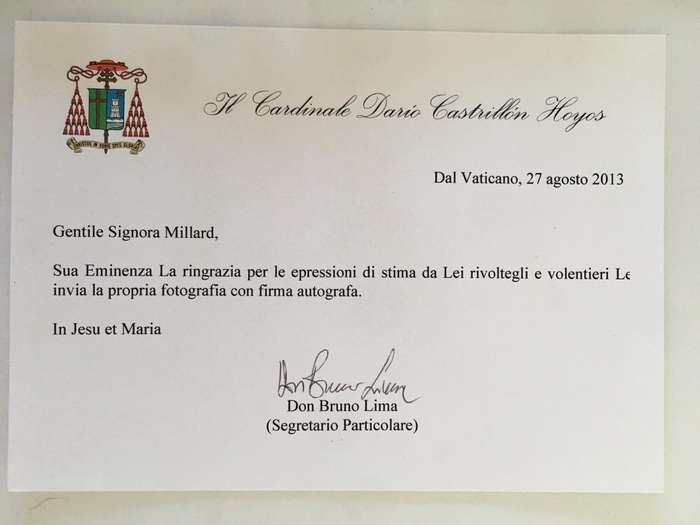 AUTOGRAPHED / SIGNED - CARDINAL - DARIO CASTRILLION HOYOS AND VATICAN CARD