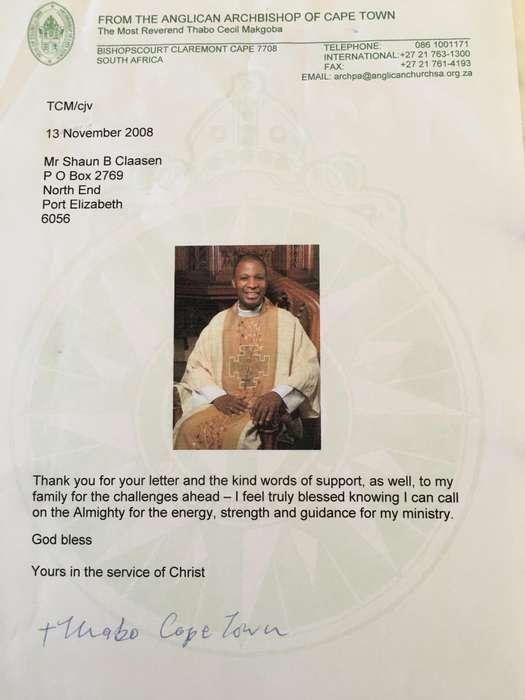 AUTOGRAPHED / SIGNED - ANGLICAN ARCHBISHOP OF CAPE TOWN THE MOST REVEREND THABO CECIL MAKGOBA