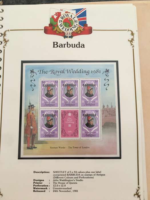 BARBUDA - ROYAL WEDDING OF H.H. PRINCE CHARLES & LADY DIANA - 1981  - 5 MINT STAMPS