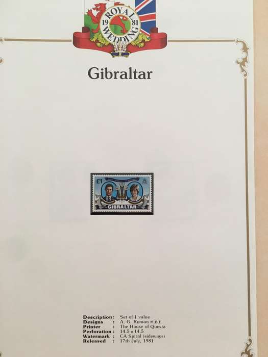 GIBRALTAR - THE ROYAL WEDDING OF PRINCE CHARLES AND LADY DIANA 1981 MINT STAMP