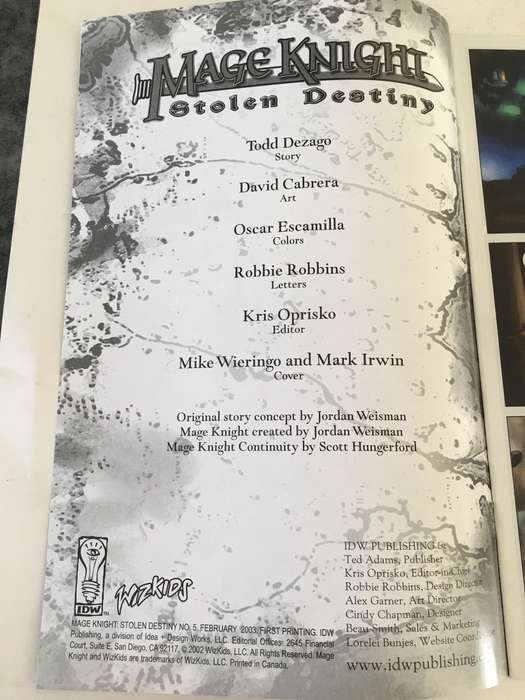 IDW COMICS - MAGE KNIGHT - STOLEN DESTINY  AS NEW - NO. 5 - 2003