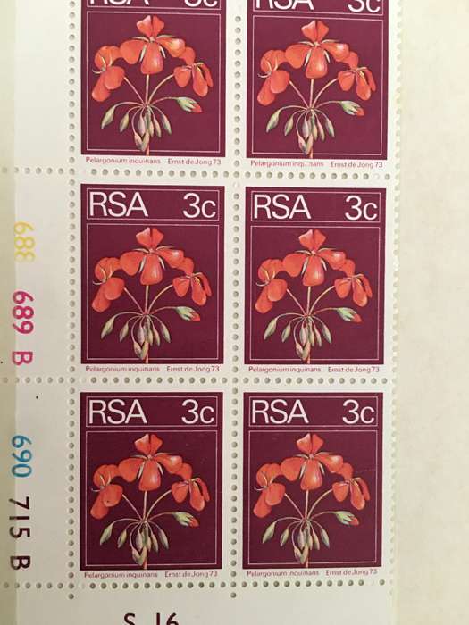 SOUTH AFRICA 3c FLOWER MINT BLOCK OF STAMPS