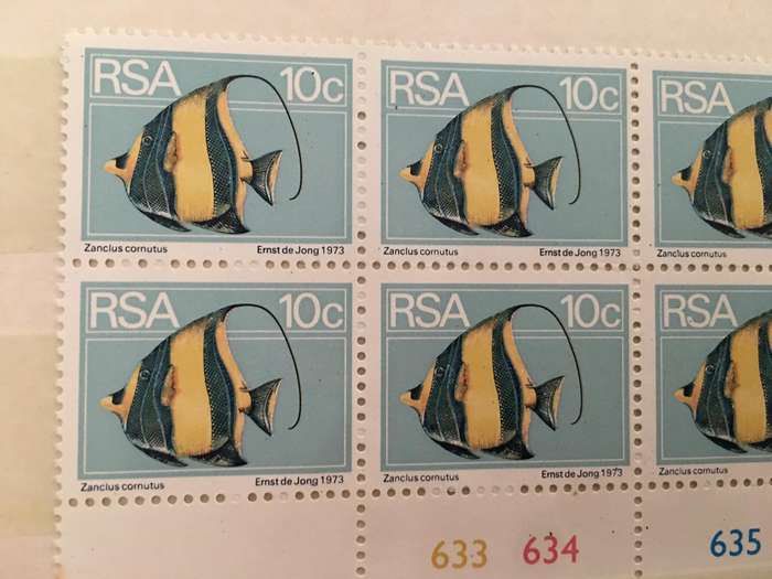 SOUTH AFRICA BLOCK OF MINT FISH 10c STAMPS