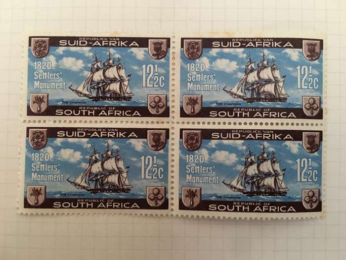 SOUTH AFRICA 12 1/2c SETTLERS  BLOCK OF UNUSED STAMPS