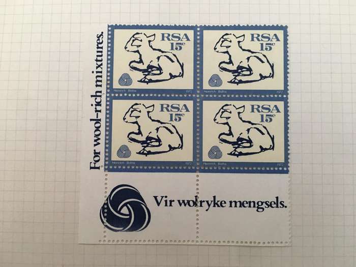 SOUTH AFRICA WOOL STAMPS  15c  UNUSED BLOCK OF 4