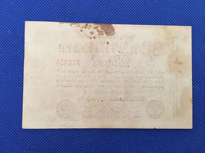 REICH NOTE - BEHN MILLIONEN MARK - 1923 SERIAL NUMBER - 318304