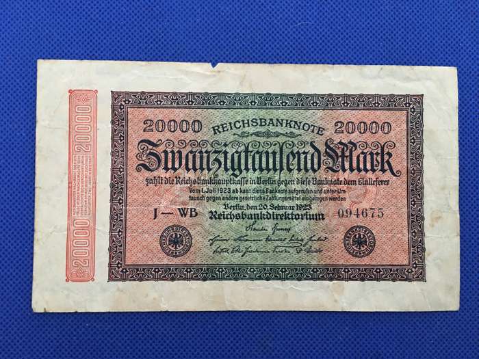 GERMANY DEUTCHES REICH BANK NOTE 20000 1923 - SERIAL NUMBER 094675