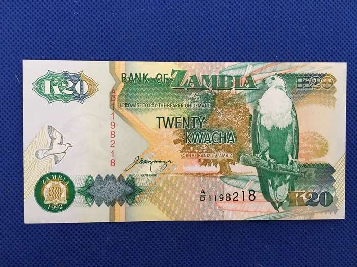 ZAMBIA UNCIRCULATED 20 KWACHA BANK NOTE - 1992