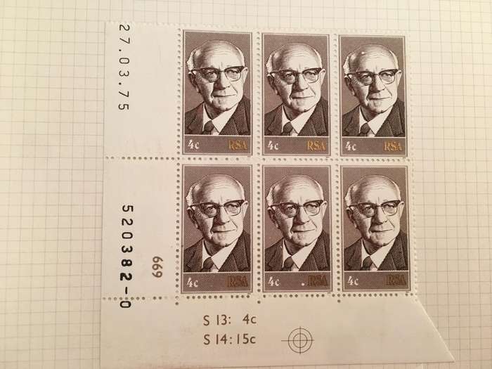 SOUTH AFRICA PRESIDENTS DIEDERICHS UNUSED BLOCK OF 4c STAMPS