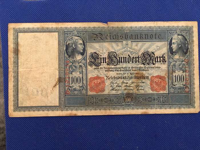 GERMANY ANTIQUE  BANK NOTE 100 MARK - 1910 - SEREAL NUMBER - D. 1979934