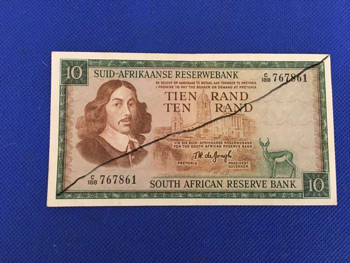 SOUTH AFRICA / R10 BANK NOTE / UNC CONDITION / BOKKIE WATER MARK / TW DE JONGH