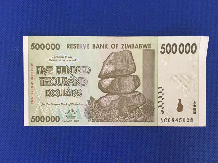ZIMBABWE FIVE HUNDRED THOUSAND DOLLARS - 2008 - UNC CONDITION - SERIAL NUMBER - AC0845028