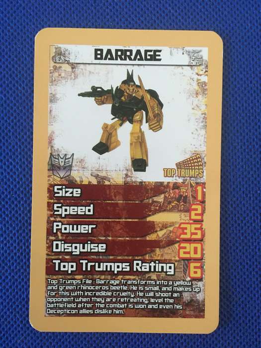 TOP TRUMPS - TRANS FORMERS CELEBRATE 30 YEARS TRADING CARD - BARRAGE
