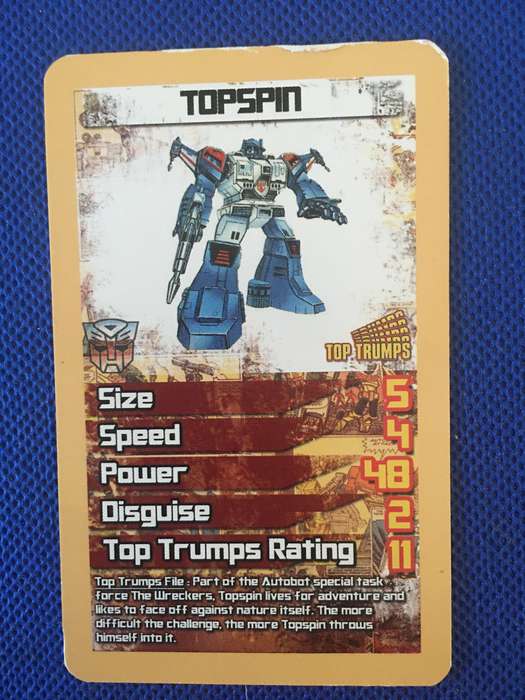 TOP TRUMPS - TRANS FORMERS CELEBRATE 30 YEARS TRADING CARD - TOPSPIN