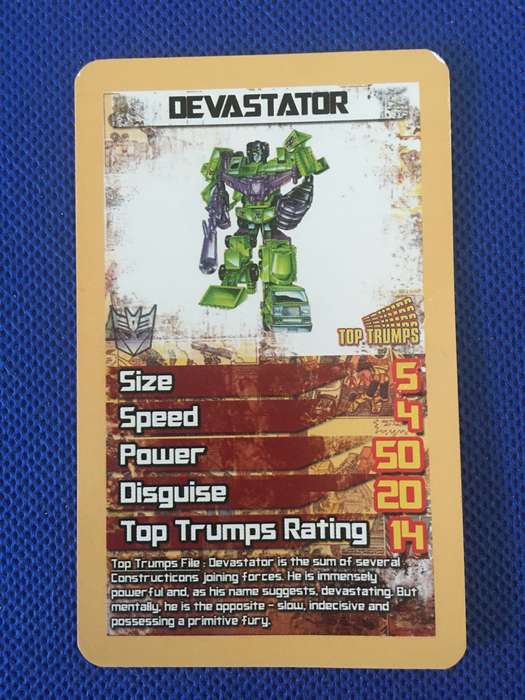 TOP TRUMPS - TRANS FORMERS CELEBRATE 30 YEARS TRADING CARD - DEVASTATOR