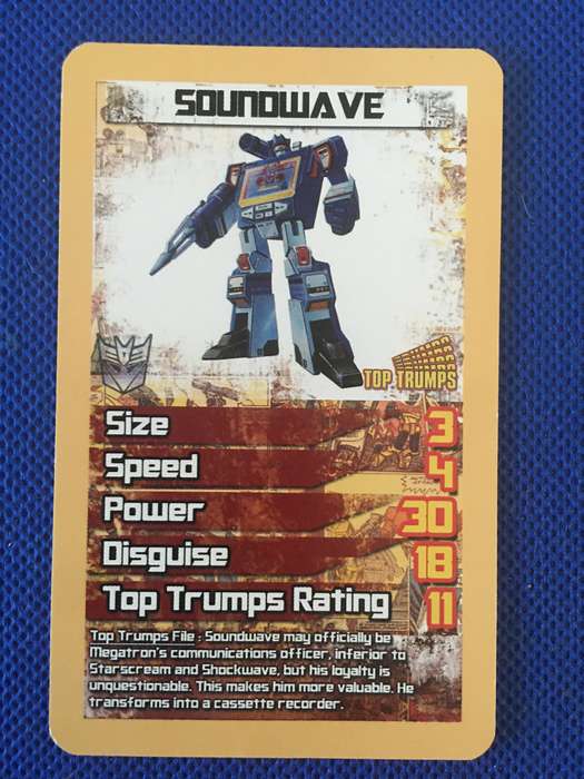 TOP TRUMPS TRANS FORMERS  CELEBRATING 30 YEARS - TRADING CARD - SOUNDWAVE