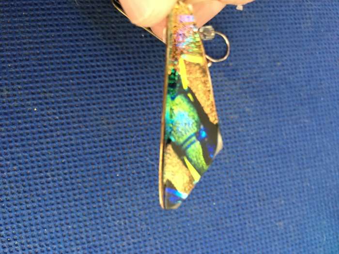 LOVELY VINTAGE STERLING SILVER GREEN GOLD FLAKES VENETIAN GLASS DANGLE PIERCED EARRINGS
