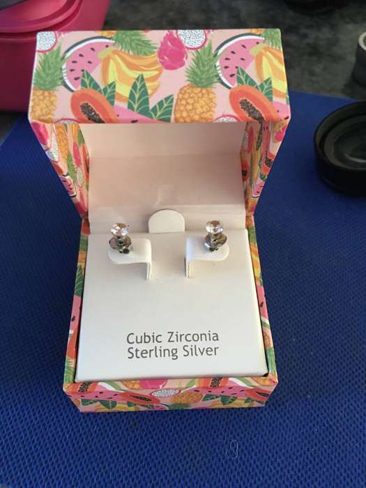 LOVELY CUBIC ZIRCONA / STERLING SILVER EARRRINGS IN BOX - RACHEL ASHWELL