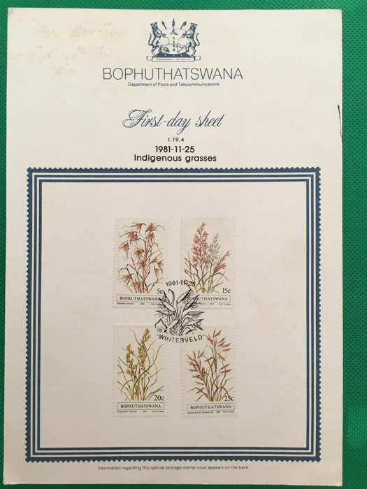 BOPHUTHATSWANA FIRST DAY SHEET - 1981 - GRASSES
