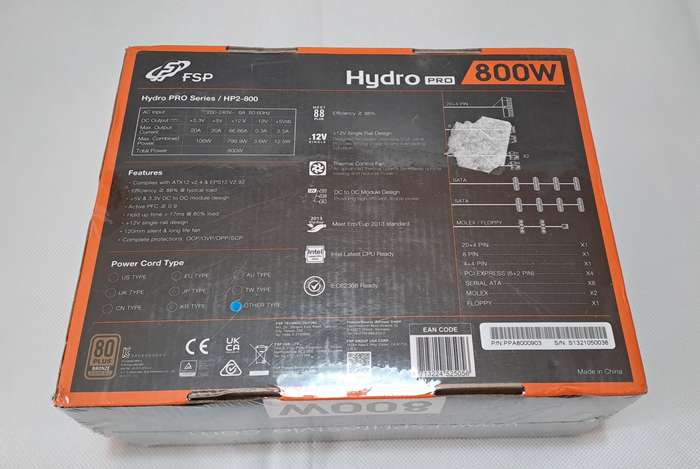 FSP Hydro Pro 800Watt Bronze ATX power supply (Sealed in box)