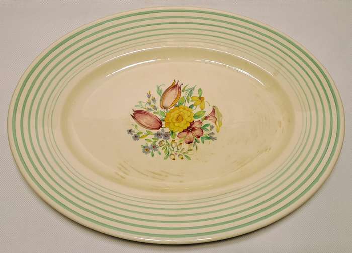 Susie Cooper Crown Works Porcelain Sage Green Dresden Spray Oval Serving Platter (405x315mm)