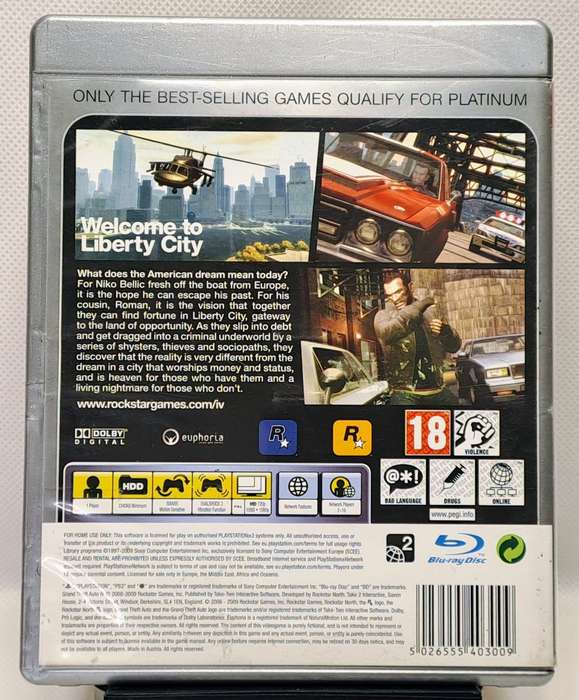 Grand Theft Auto IV (GTA 4) - Sony PlayStation 3 / PS3 Game (Platinum)(Complete)