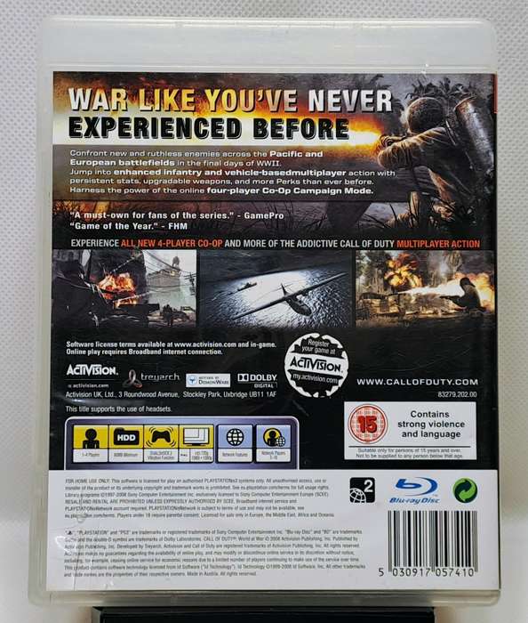 Call of Duty World at War - Sony PlayStation 3 / PS3 Game