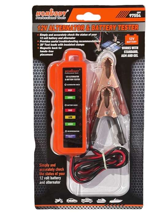 12V Alternator and battery tester, works with gel, standard and AGM
