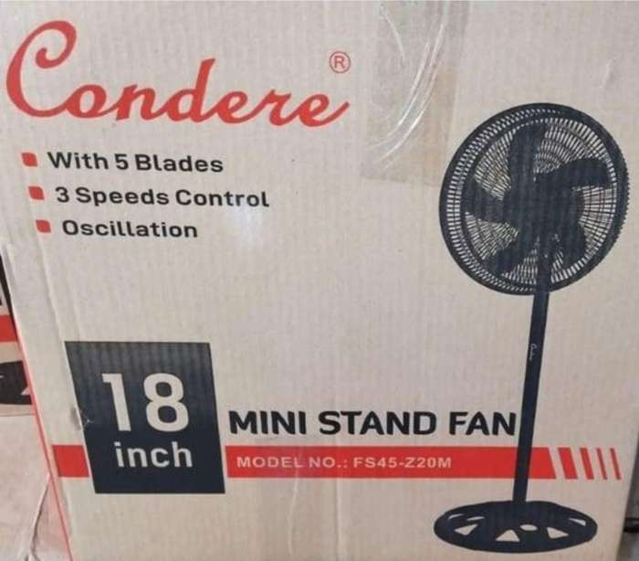 Condere 18" Stand Fan, Oscillating, 3 Speeds Control, 5 Blades
