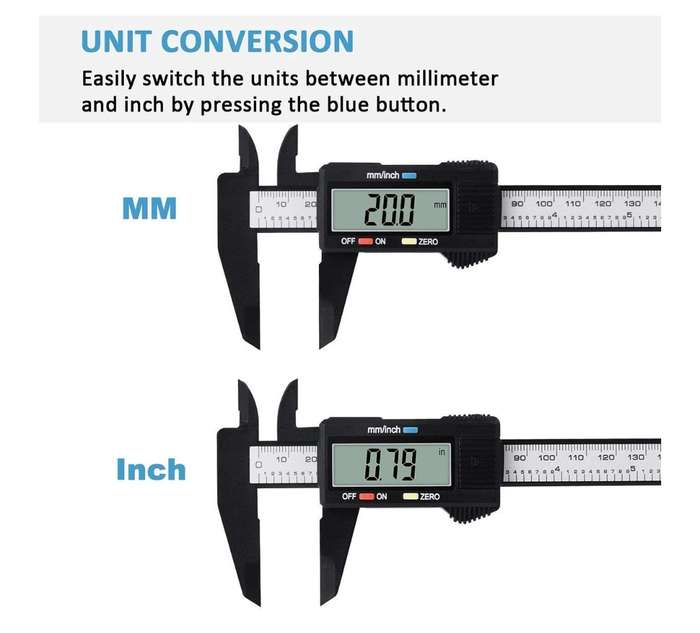 Digital Caliper 150mm with Large LCD Screen, Carbon Fibre Composites, 4 Way-measurement